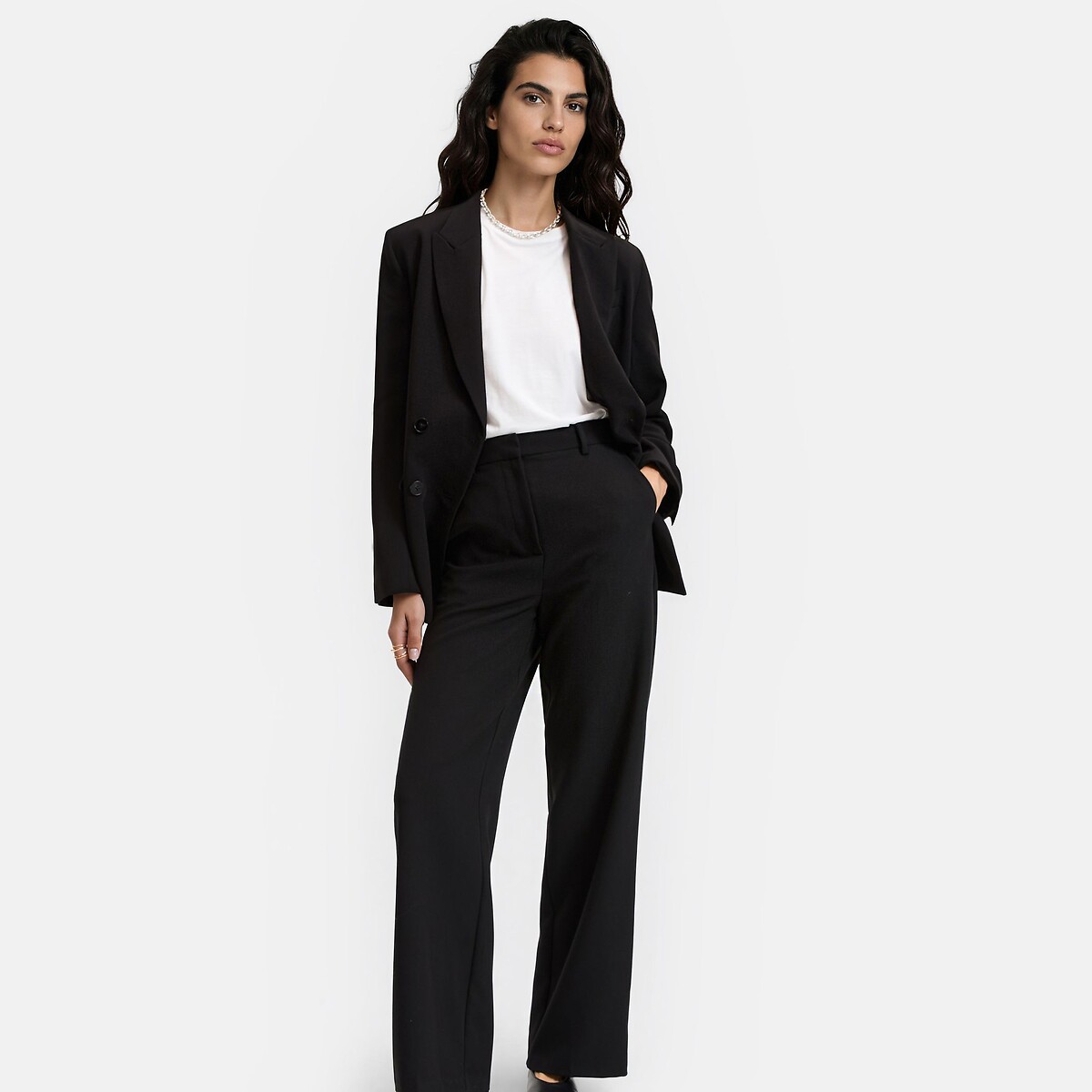 Calças largas em poliviscose preto , LA REDOUTE COLLECTIONS