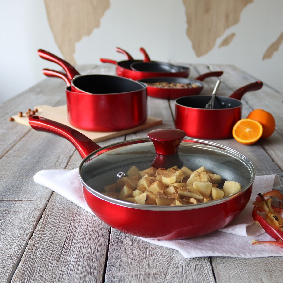Batterie de cuisine 8 pièces en aluminium, CERISE noir-rouge, MENASTYL
