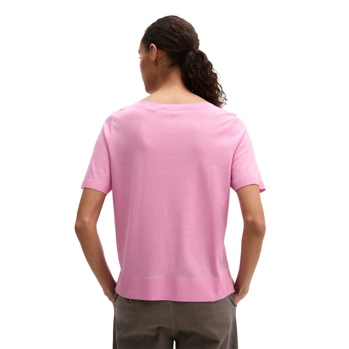 T-shirt de luxe régulier en mélange de TENCEL™ Lyocell et de coton rose pale, MARC O'POLO