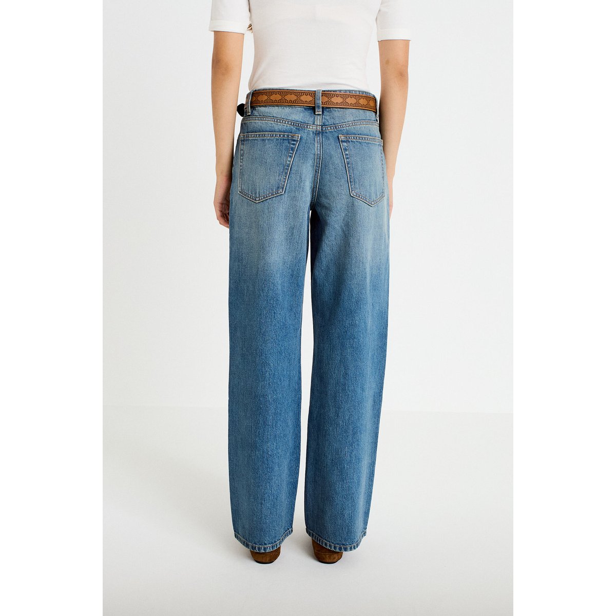 Jean wide leg ceinture amovible denim dirty, CACHE CACHE