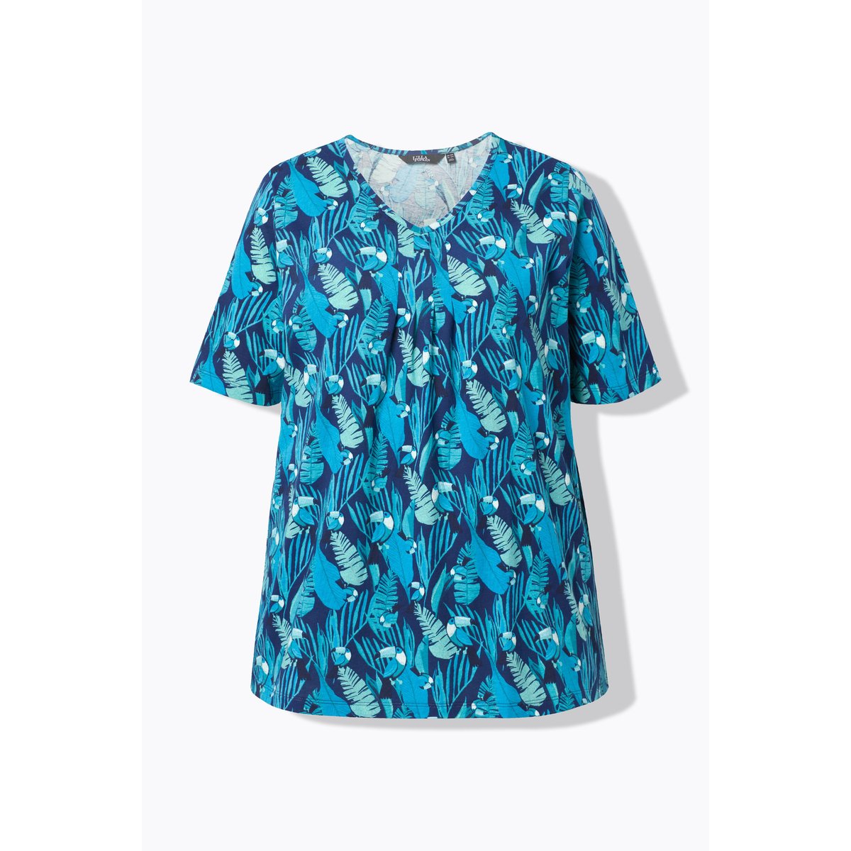 T-shirt motif toucans, plis fantaisie bleu encre, ULLA POPKEN