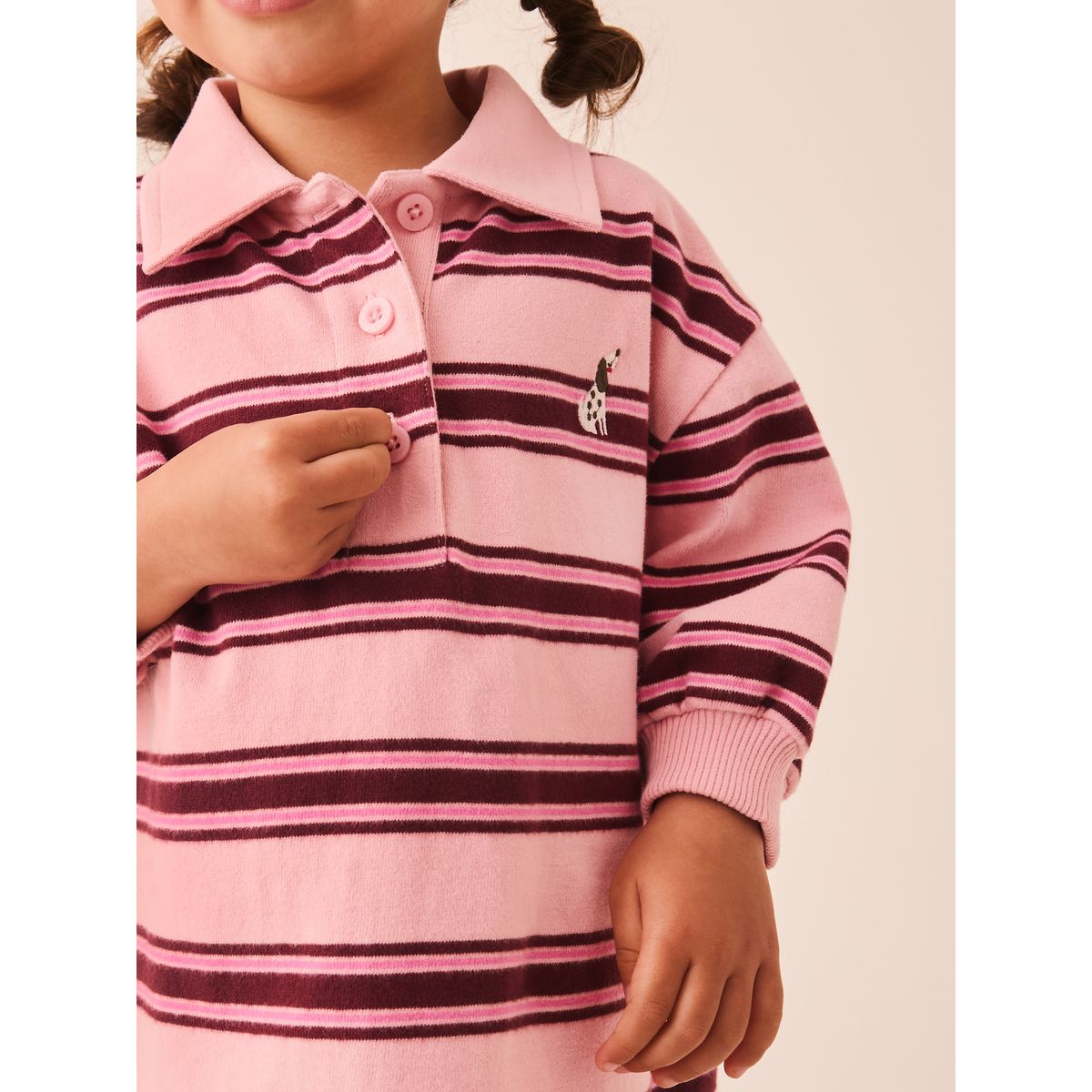 Robe sweat style rugby à manches longues rose à rayures, NEXT