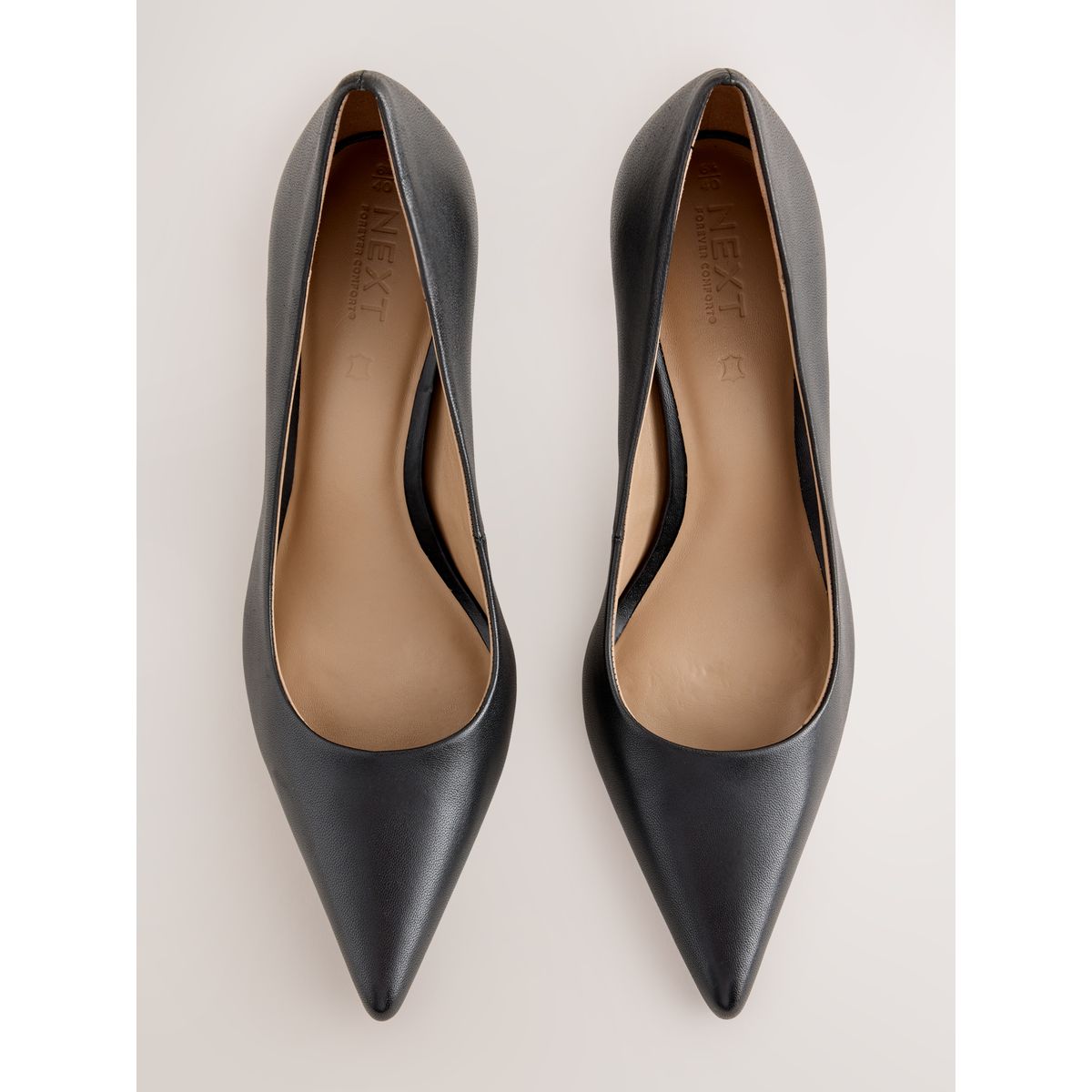 Escarpins doublés de cuir à talon mi-haut noir, NEXT