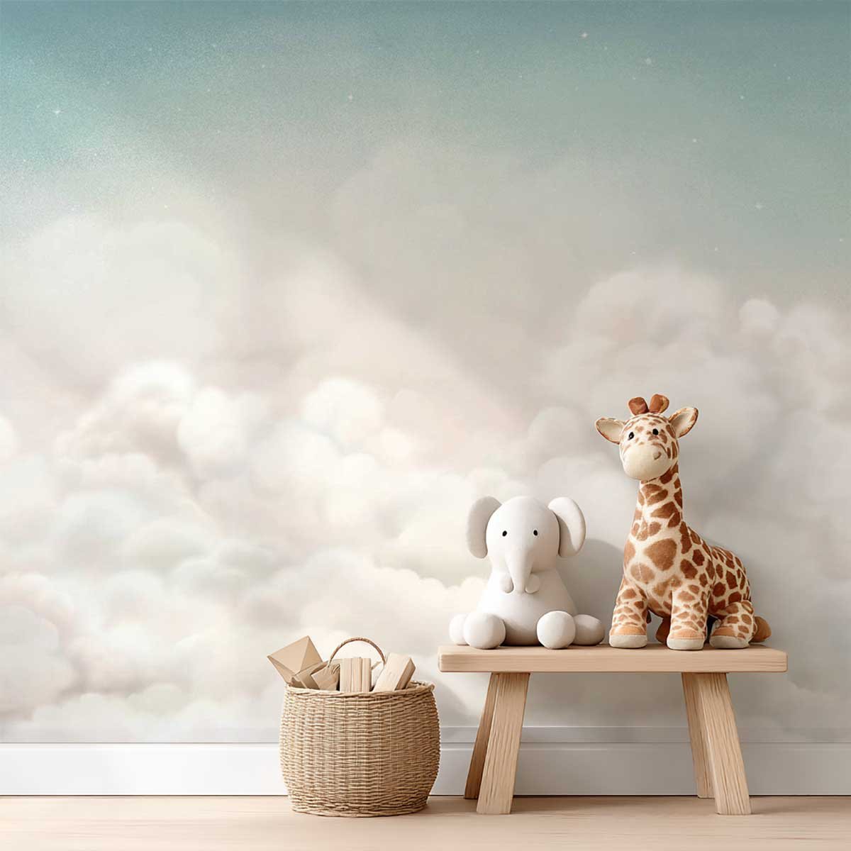 Papier peint nuages doux chambre bébé - Nuages de Ouate bleu, HEXOA