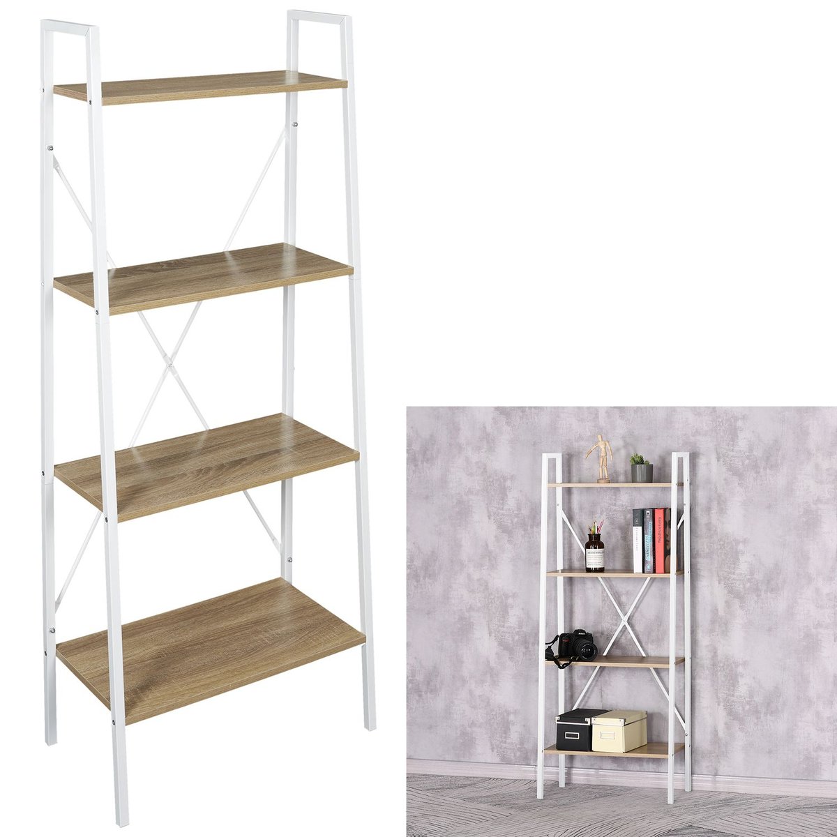 Etagère rectangulaire 4 niveaux en bois et métal blanc, THE HOME DECO FACTORY