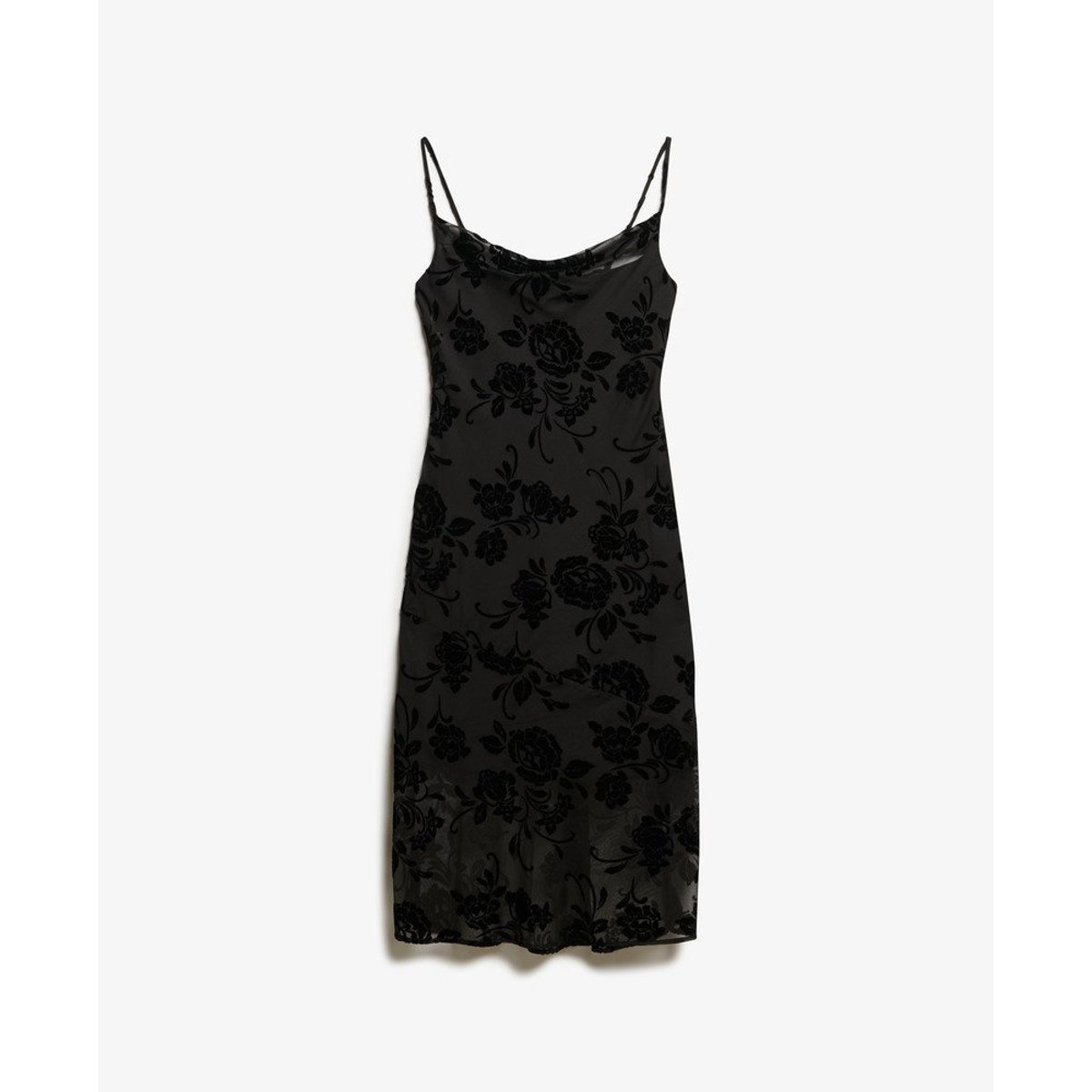 Robe à enfiler mi-longue effet dévoré à col bénitier motif floral noir, SUPERDRY
