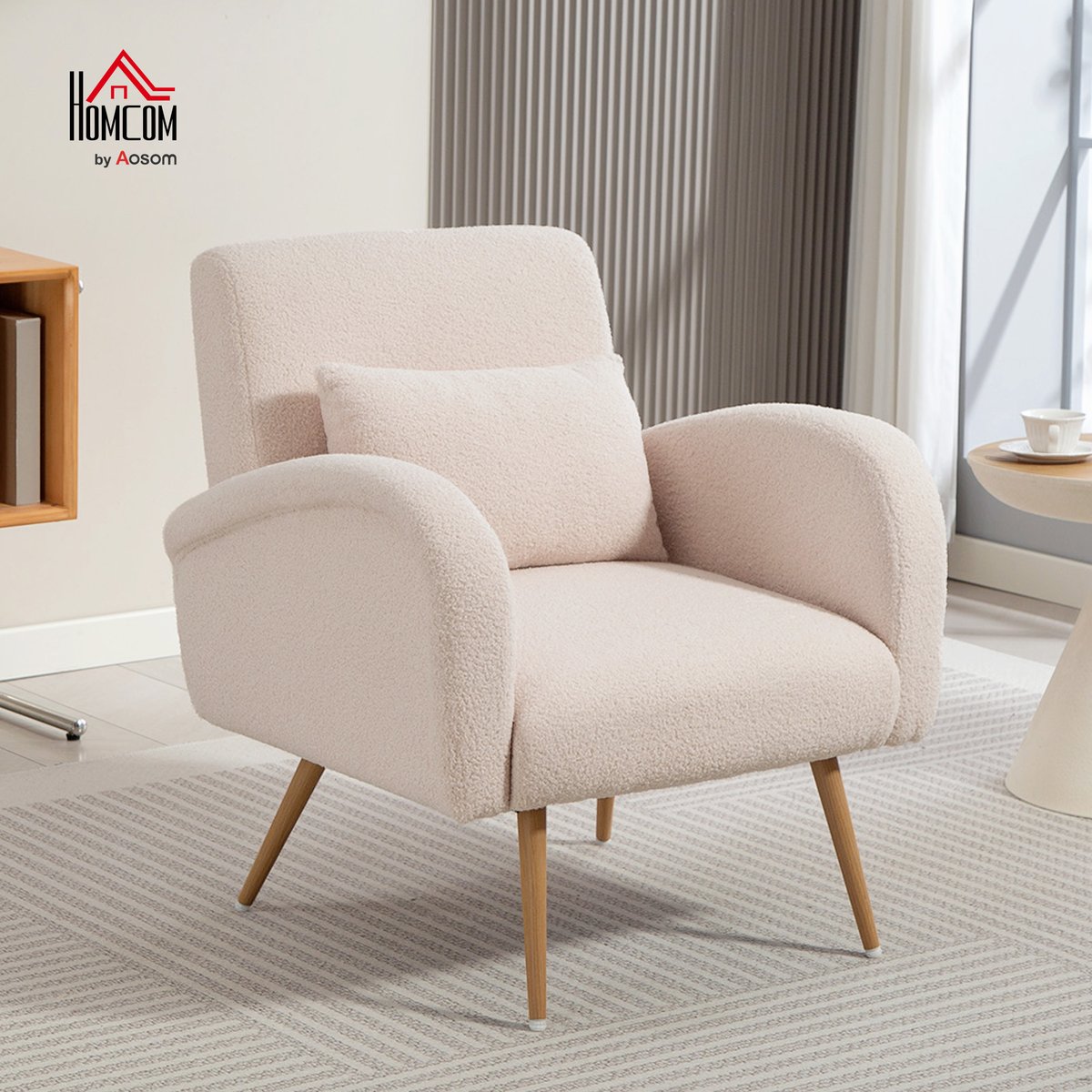 Accent Chair Tissu peluche teddy Beige beige, HOMCOM