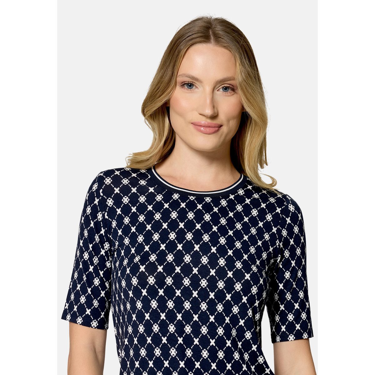 T-shirt basique à bordures côtelées bleu/blanc, BETTY BARCLAY