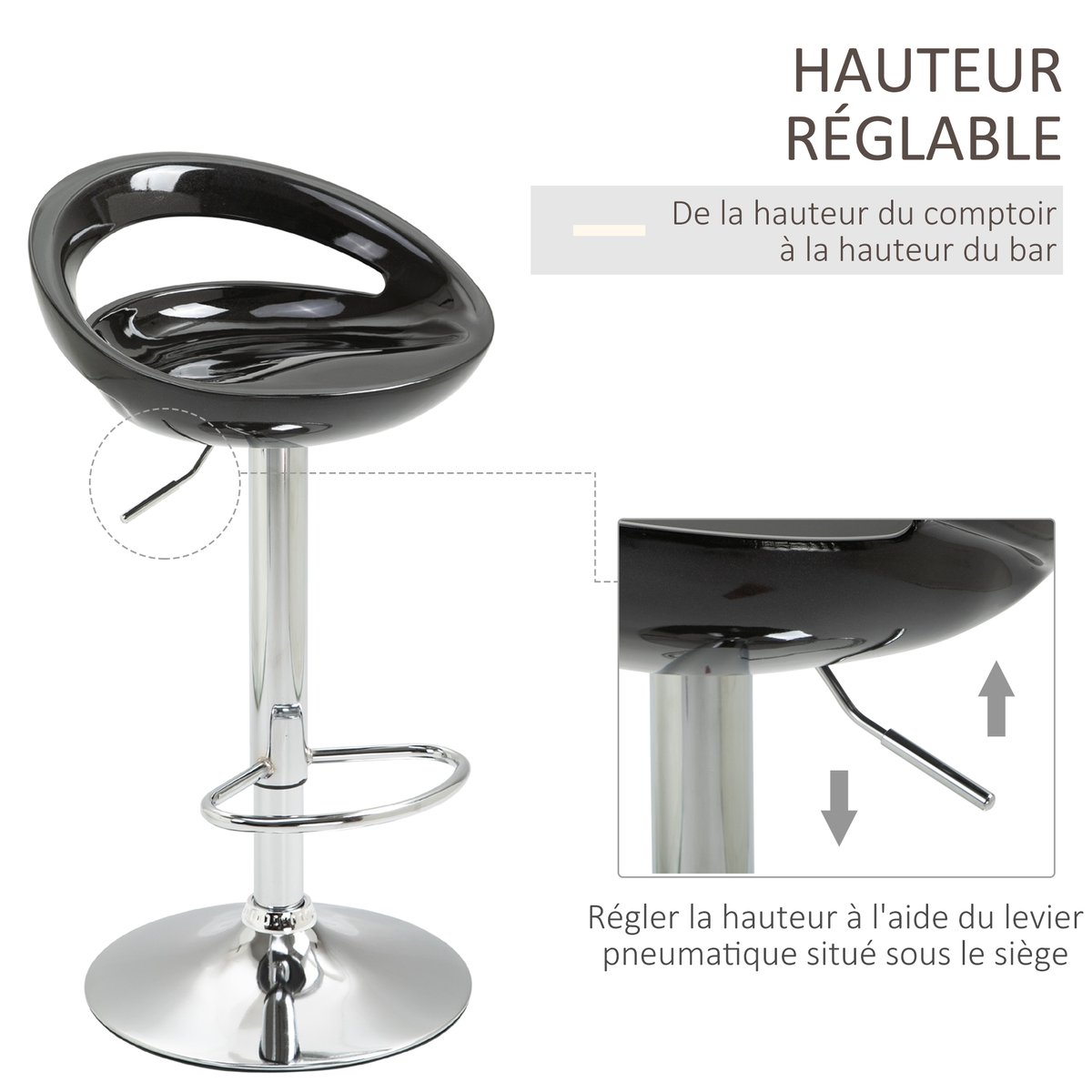 Tabouret de bar ABS Noir noir, HOMCOM