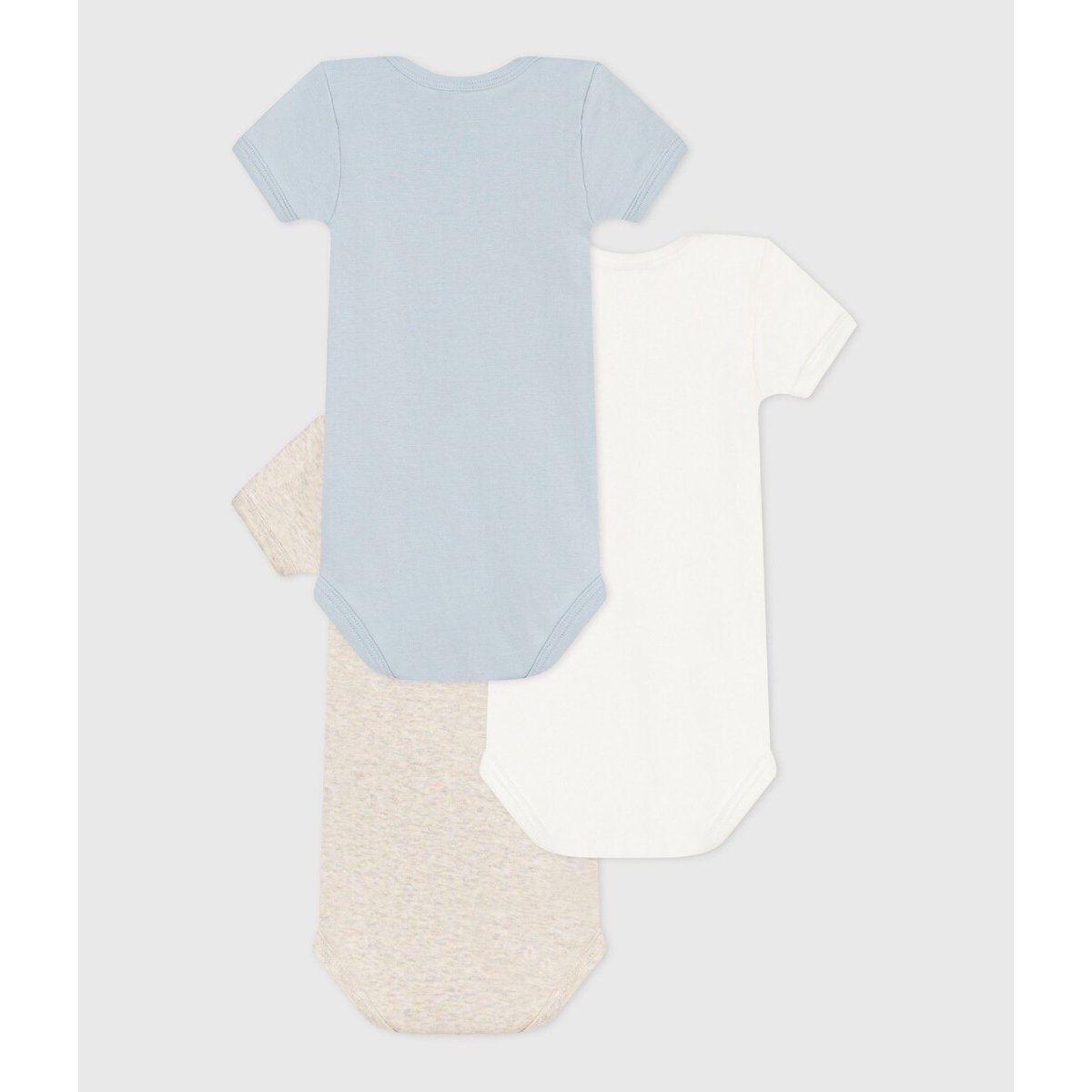 Lot de 3 bodies manches courtes blanc/bleu/beige, PETIT BATEAU