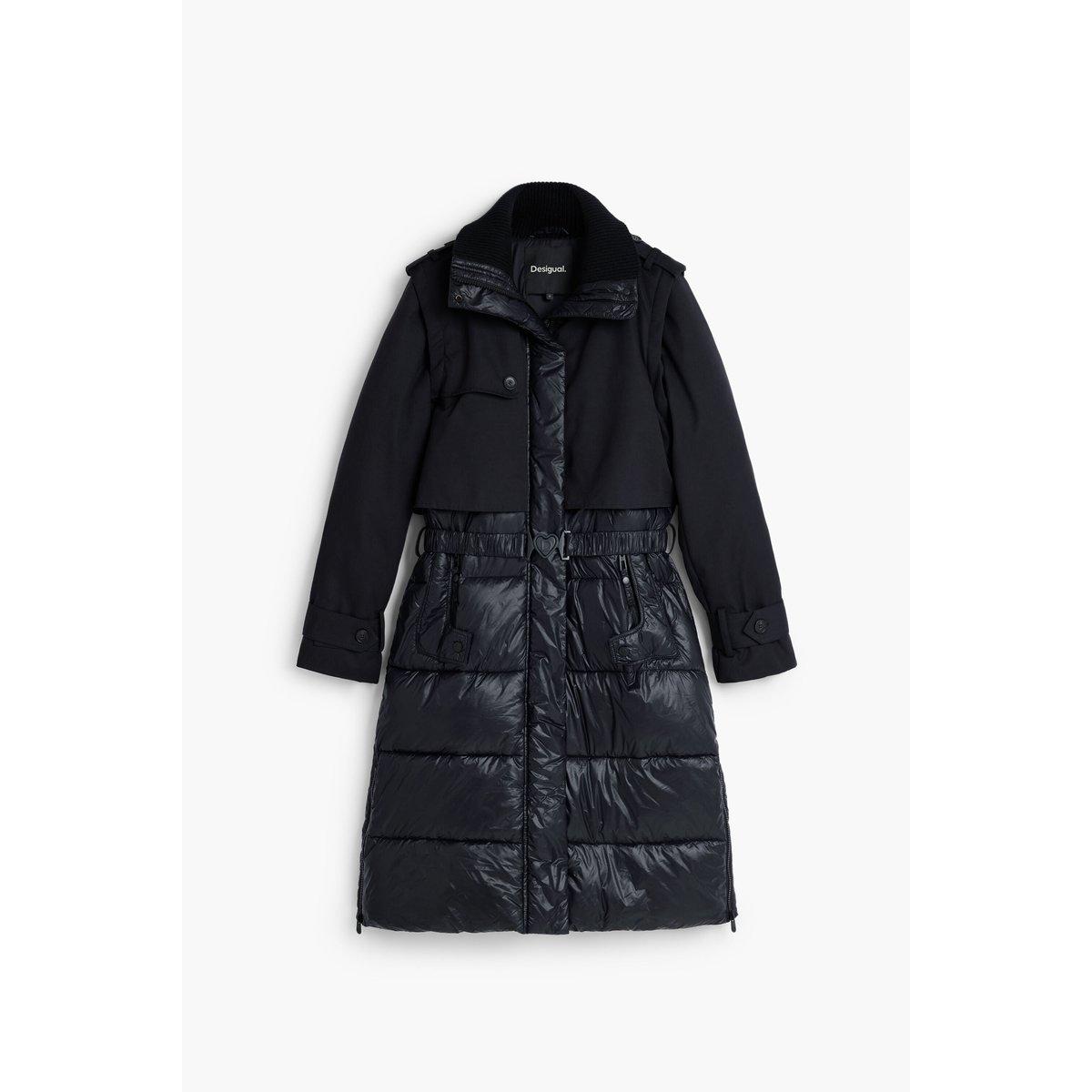 Manteau long matelassé noir, DESIGUAL