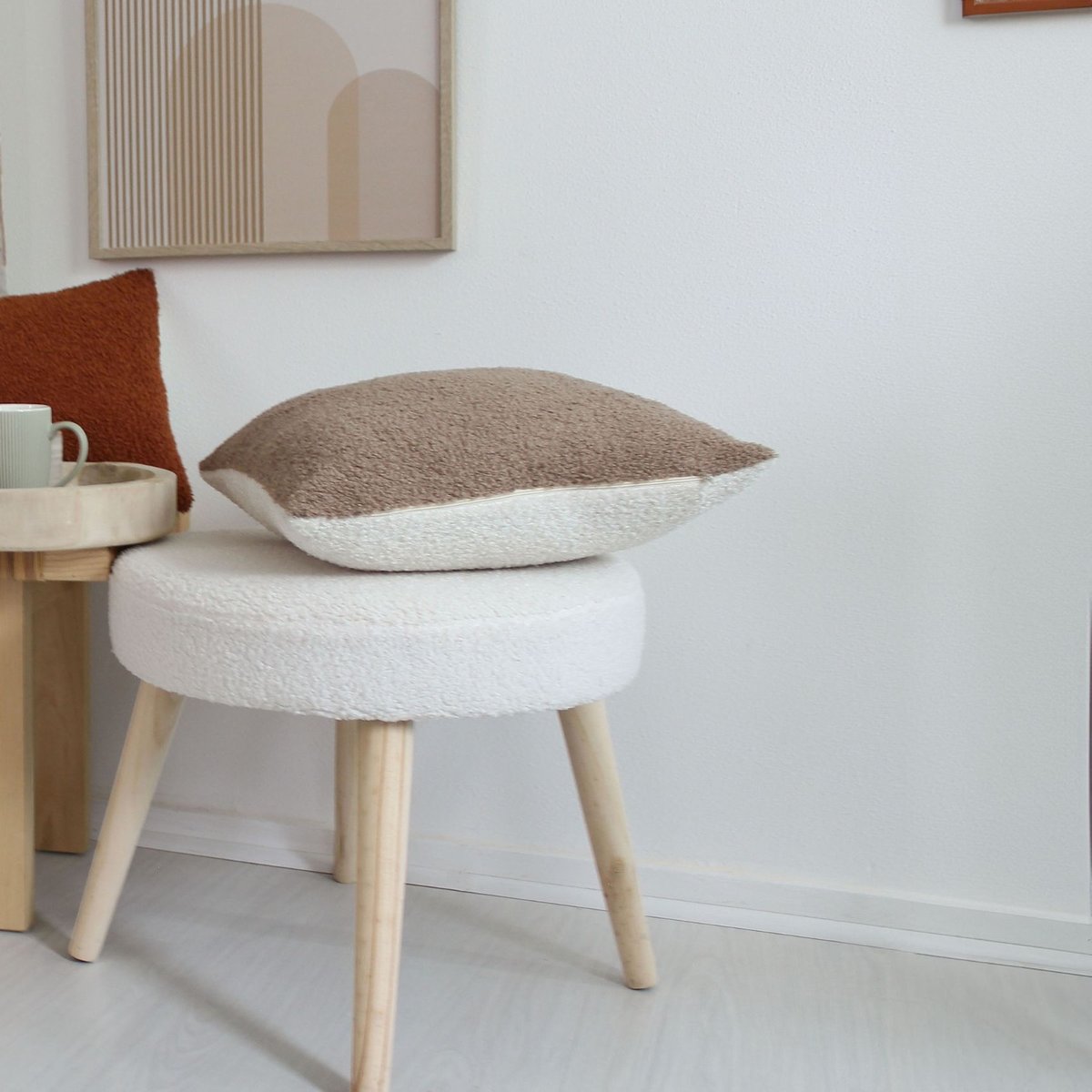Coussin déhoussable tissu bouclé ecru, HOME MAISON