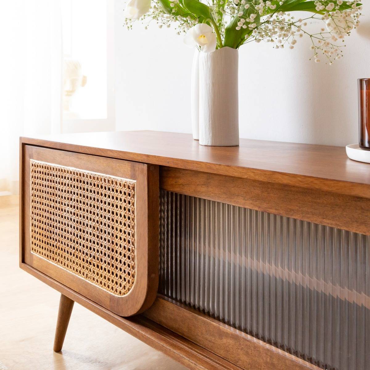 Meuble TV en bois de manguier CHARLINE bois foncé, MADE IN MEUBLES