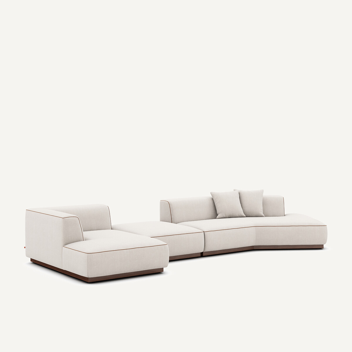 Canapé d'angle gauche ouvert, avec repose-pieds, en coton et lin, JACOPO beige, AM.PM