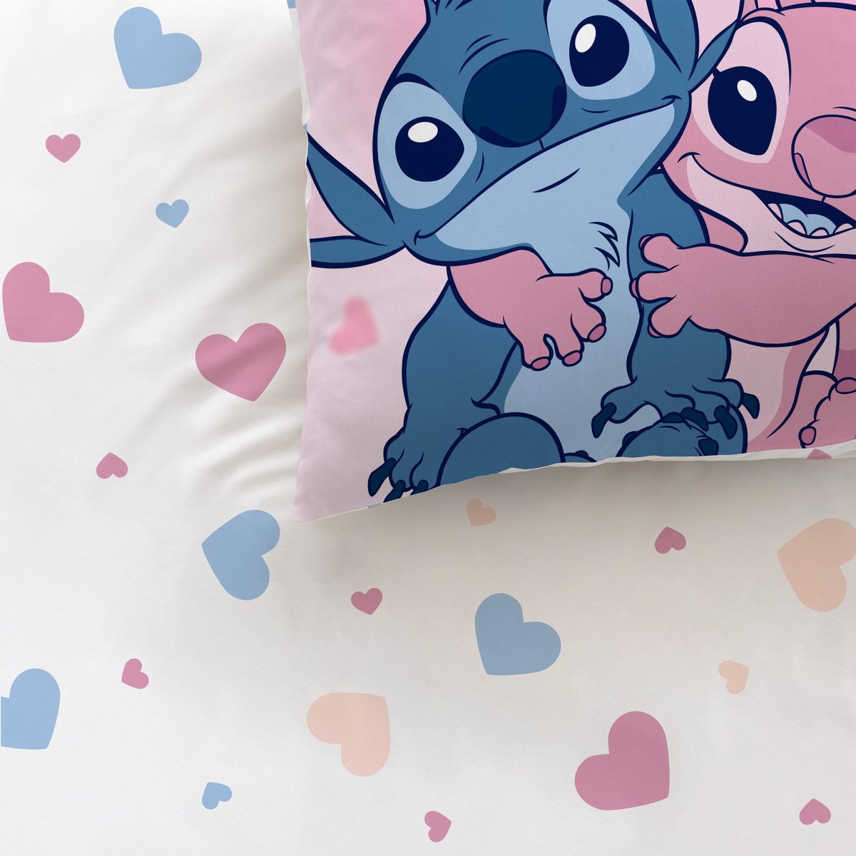 Parure de lit imprimée 100% Coton, BISOUS rose, DISNEY STITCH 