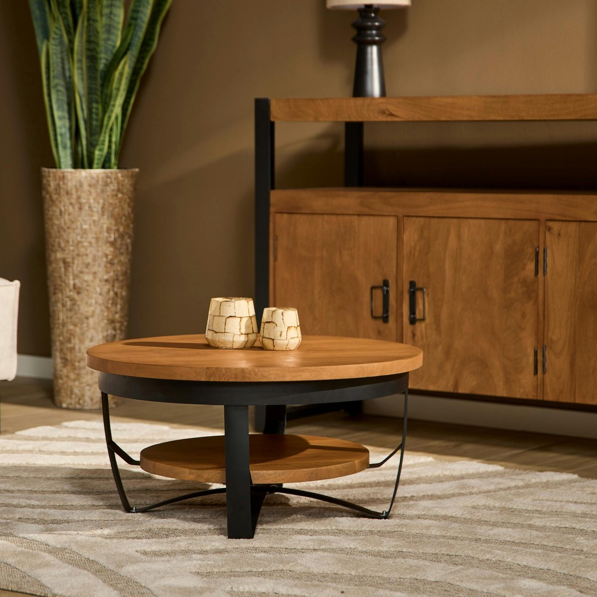 Table basse ronde double plateau MILORA bois clair, PIER IMPORT