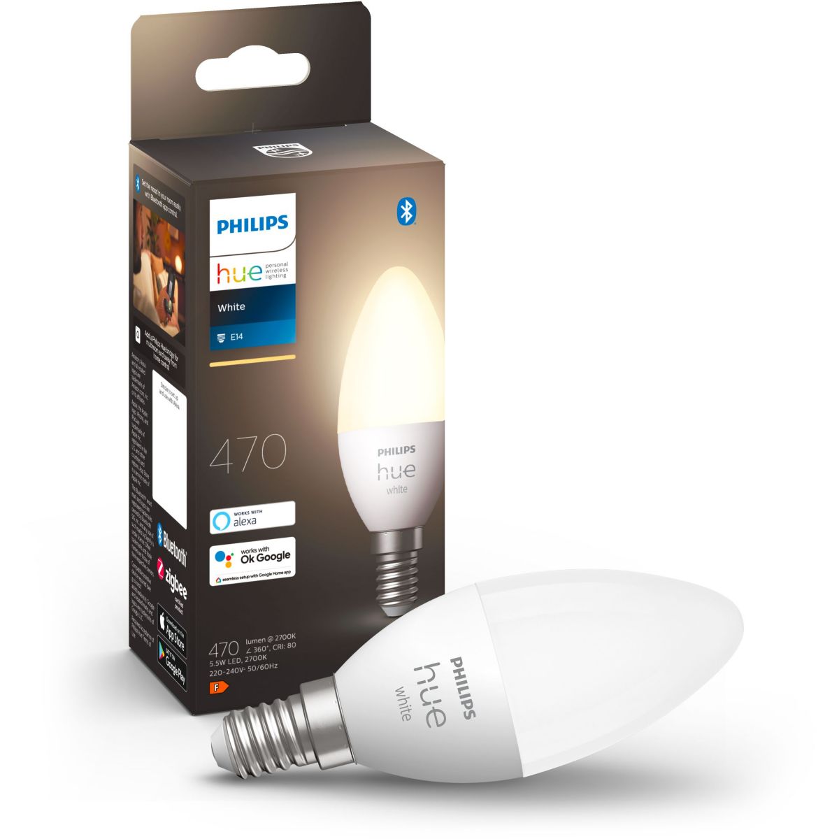 Ampoule LED connectée E14 White Flamme coloris unique, PHILIPS HUE
