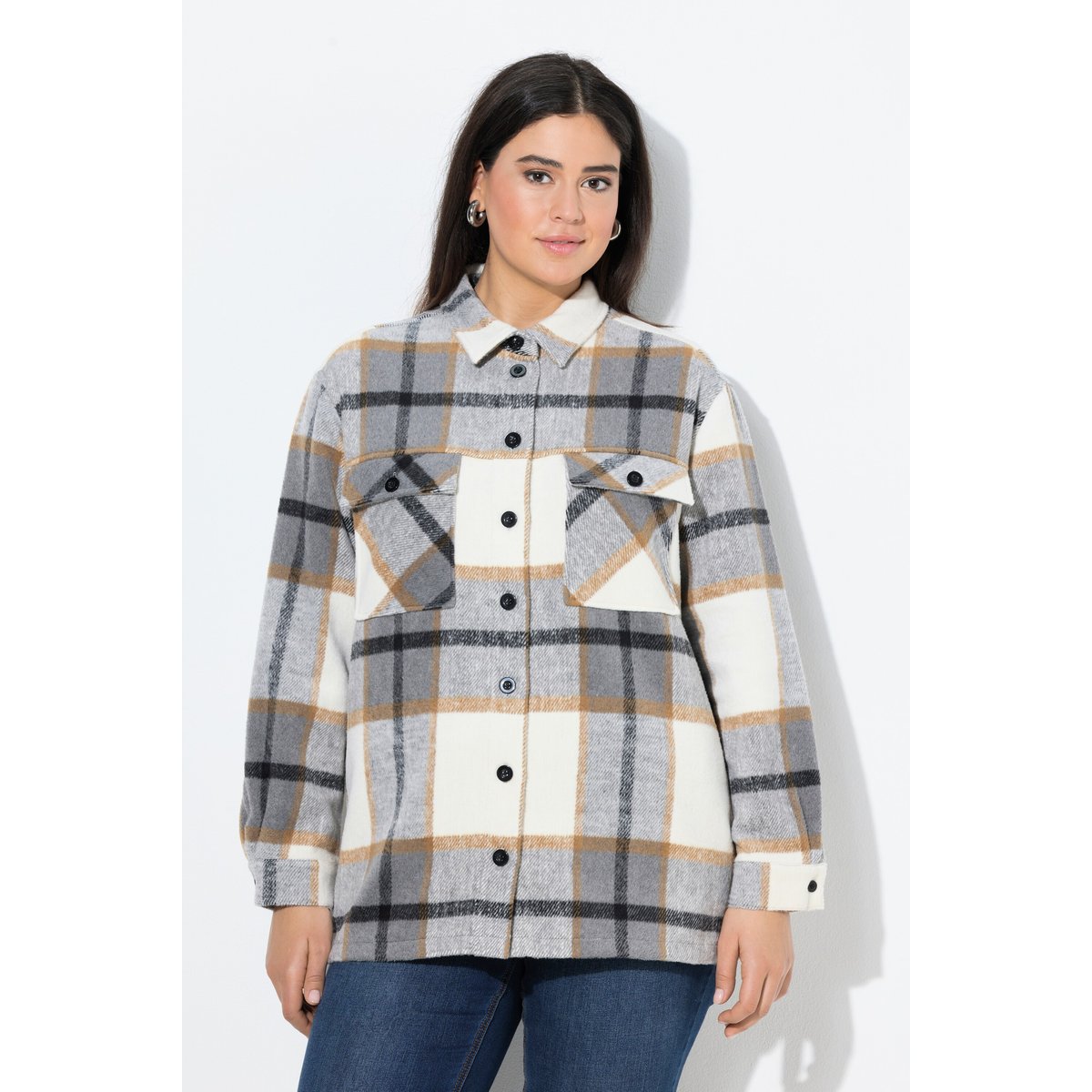 Surchemise à carreaux oversize gris graphite, ULLA POPKEN