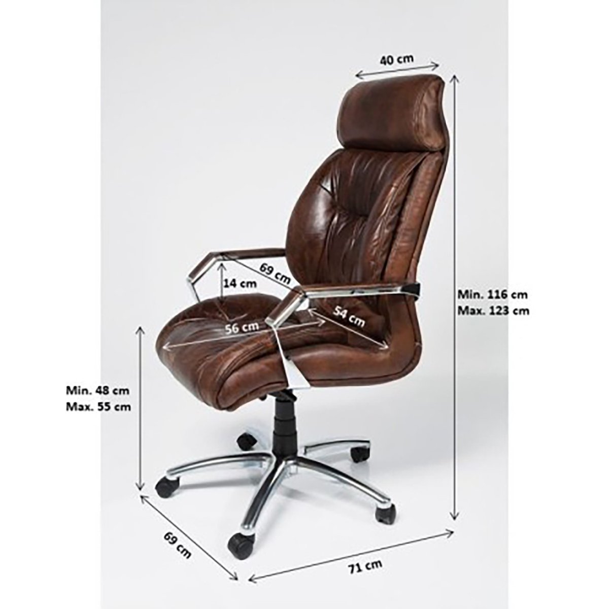 Fauteuil de bureau en cuir, CIGAR LOUNGE couleur unique, KARE DESIGN