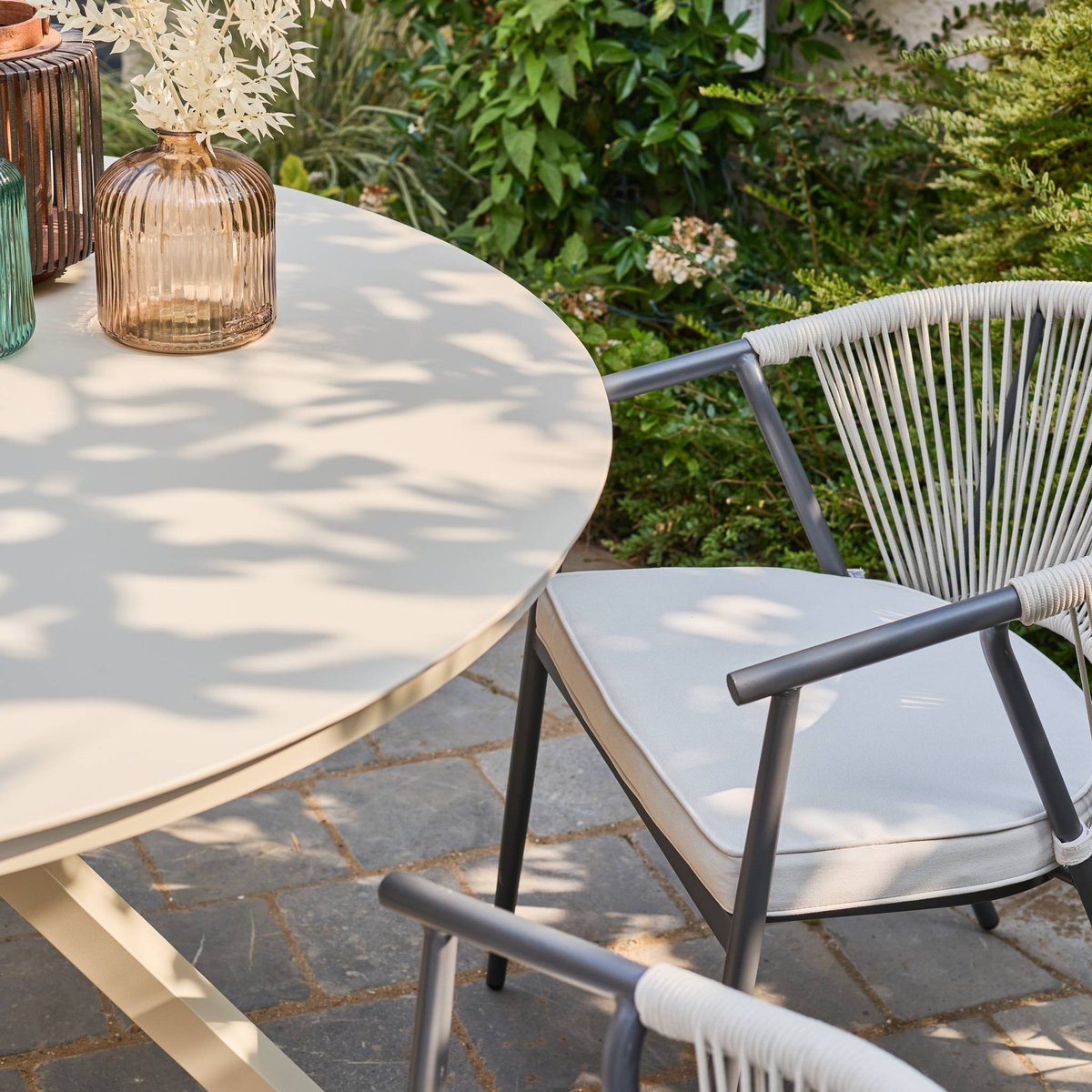 Fauteuil de jardin empilable acier et cordes (lot de 4) LIORA beige, SWEEEK