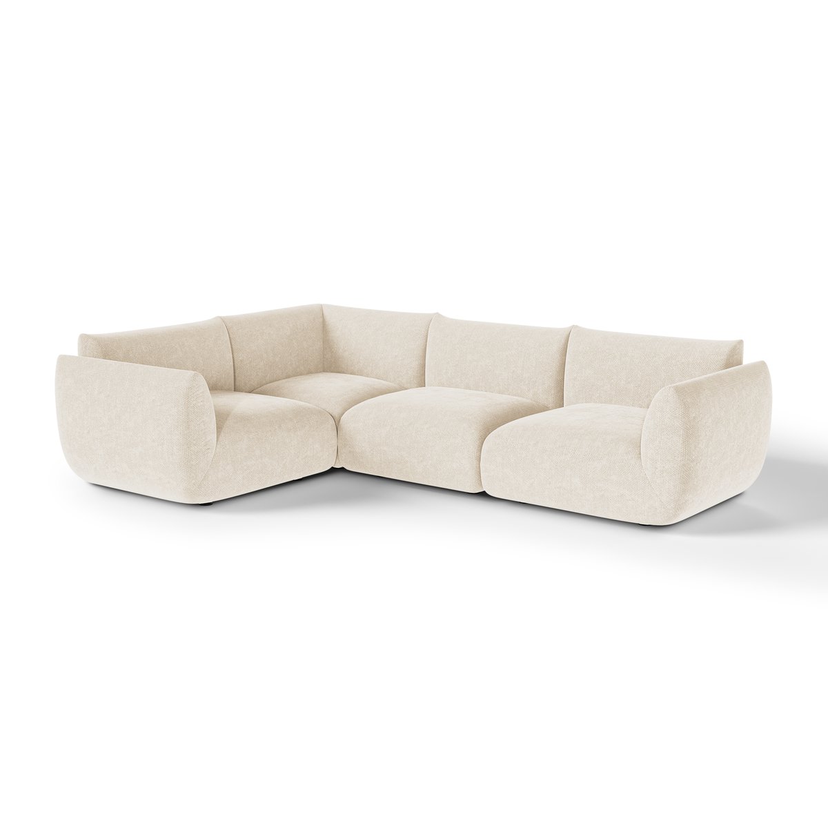 Canapé d'angle gauche modulable 6 places en velours chenillé NOOMA crème, SIA HOME