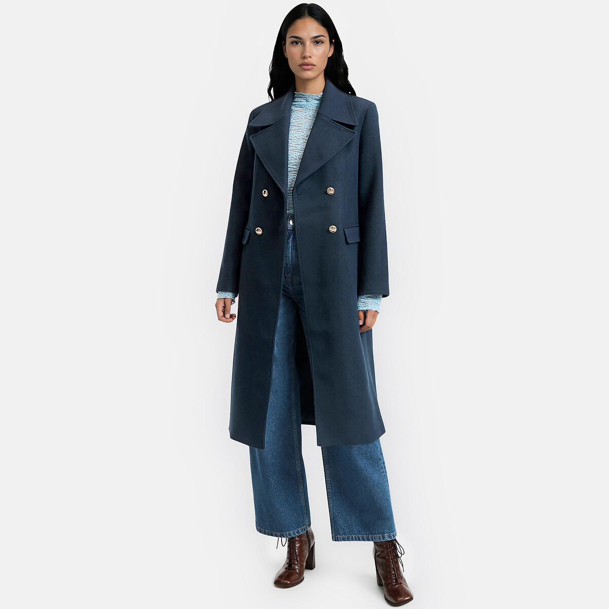 Long military coat navy blue, LA REDOUTE COLLECTIONS