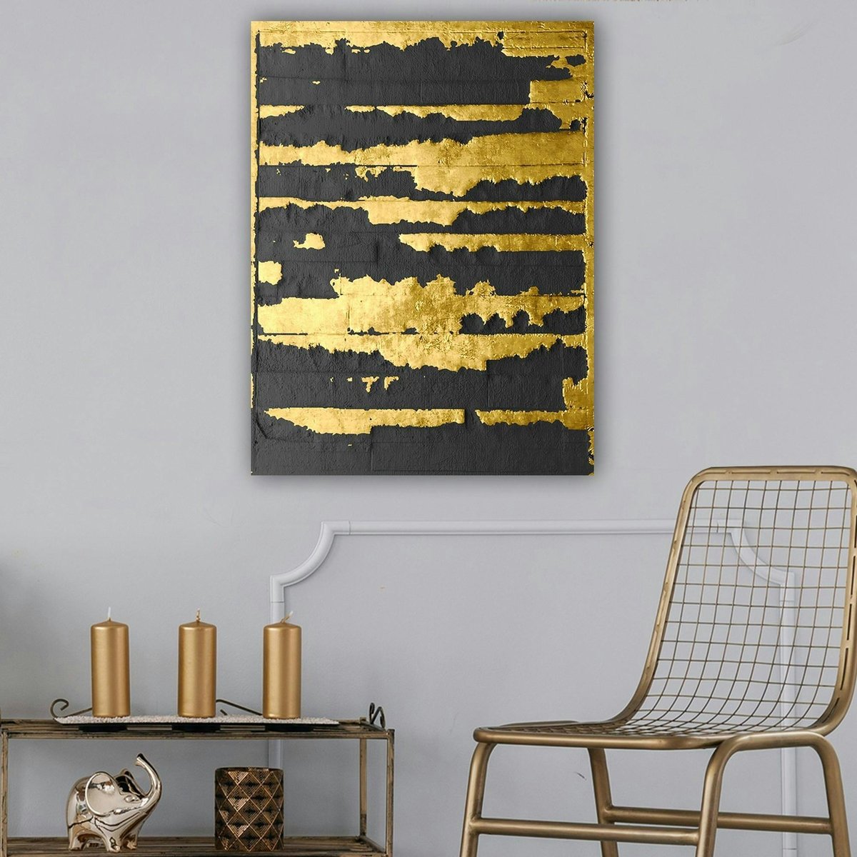 Tableau abstrait noir et or – style contemporain doré, PIER IMPORT