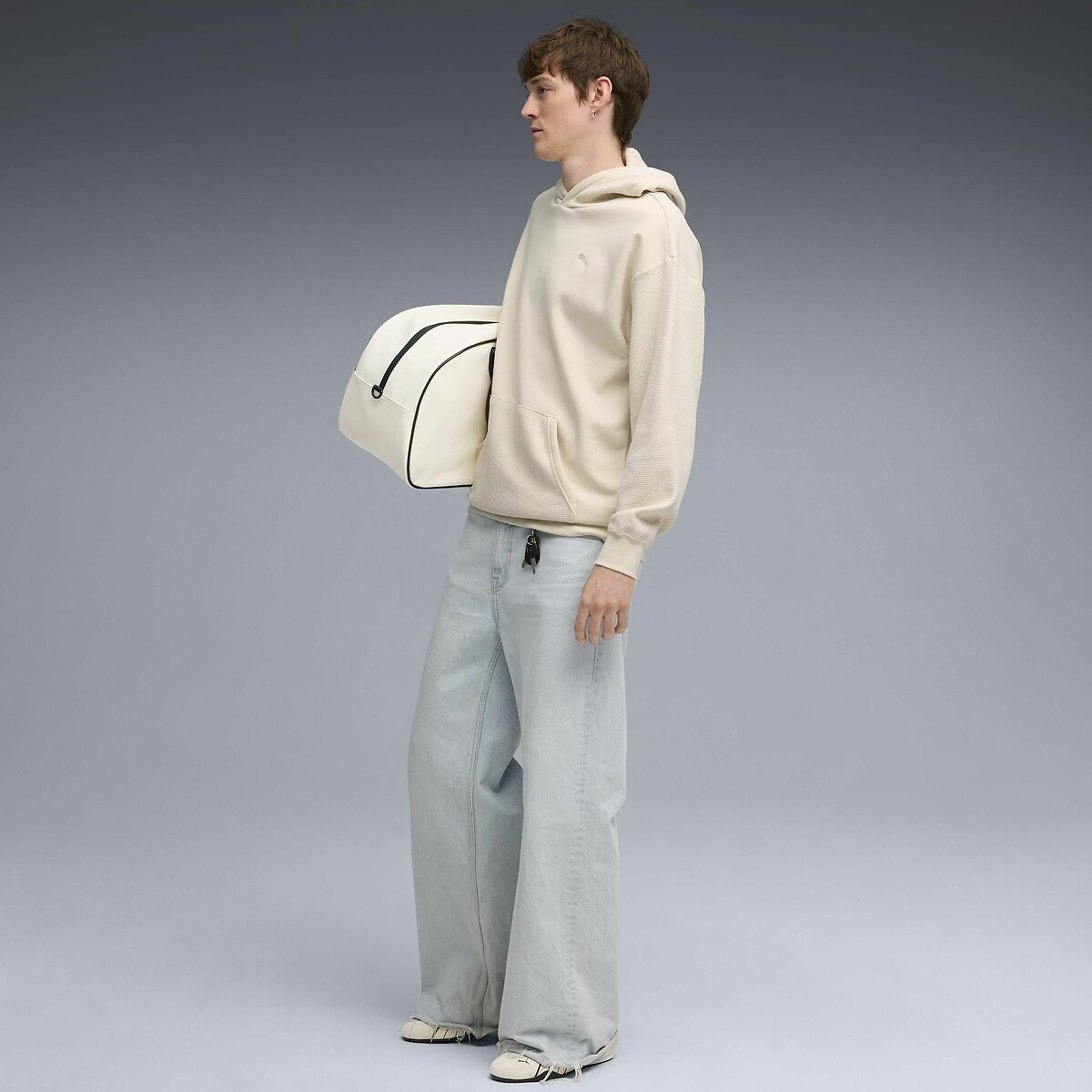 Sweat à capuche double matière crème, PUMA