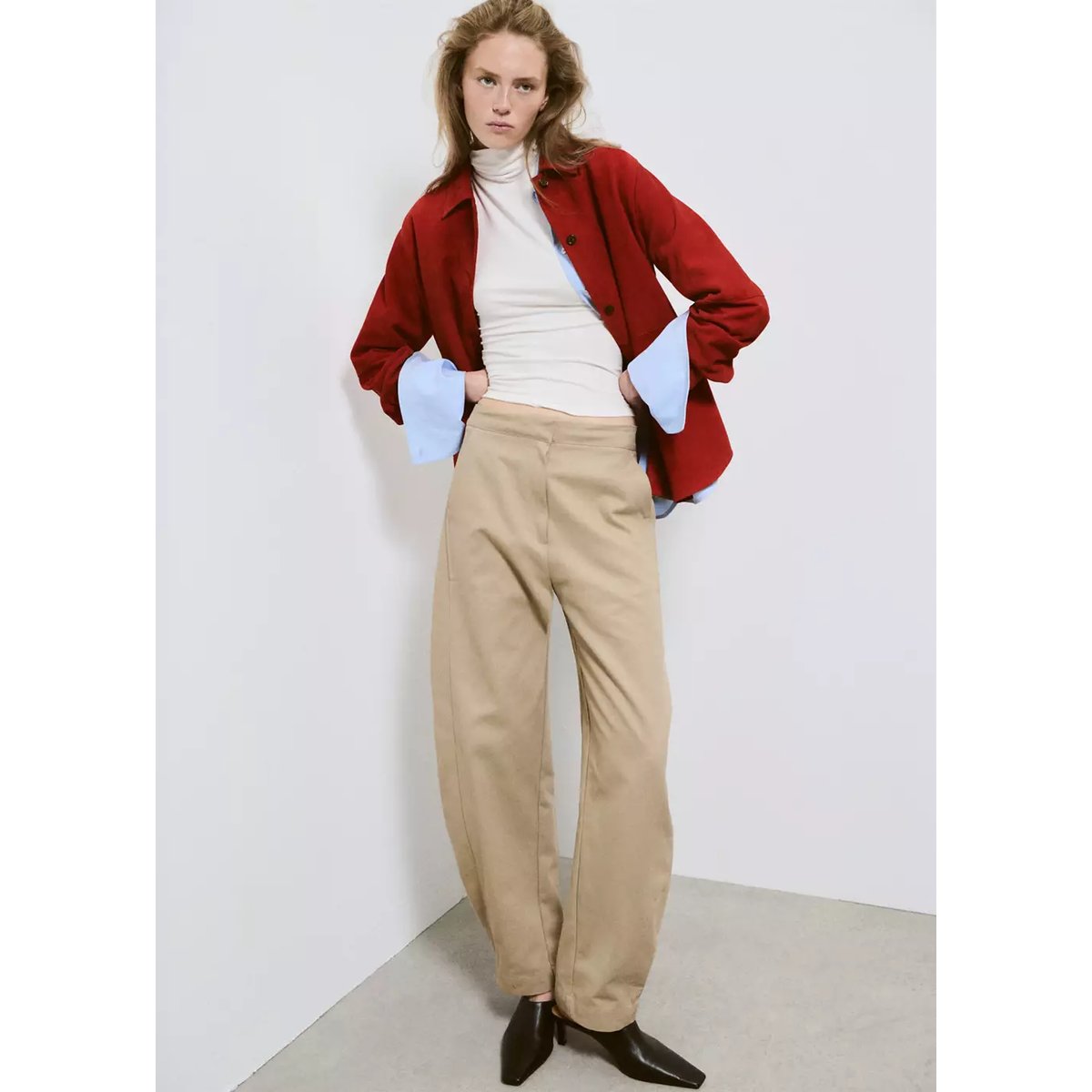 Chemise daim oversize rouge, MANGO