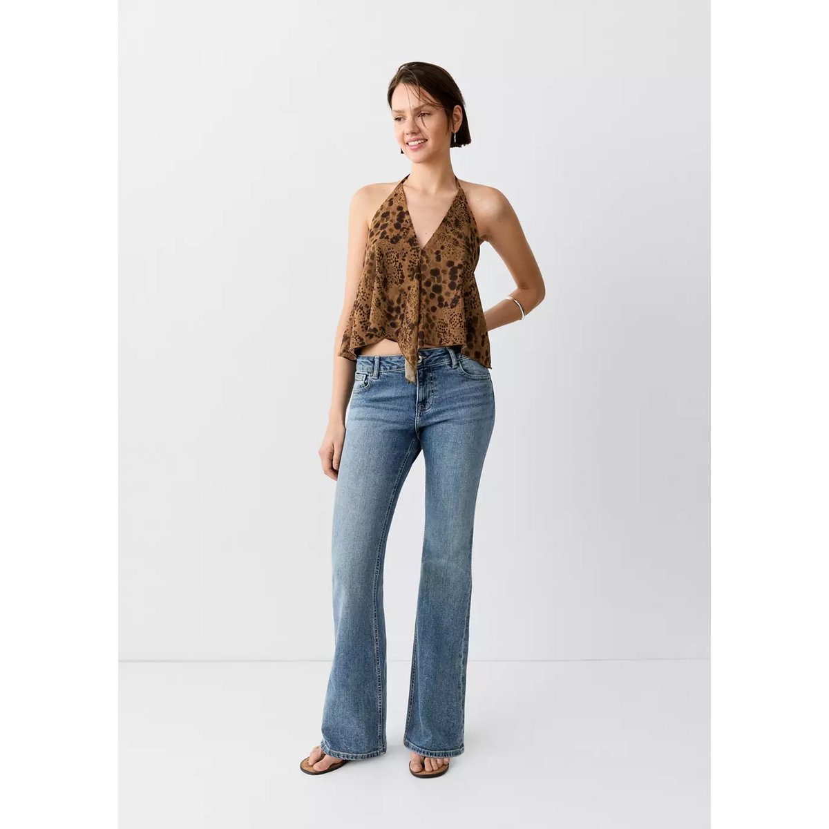Jean flare regular waist bleu moyen vintage, MANGO TEEN