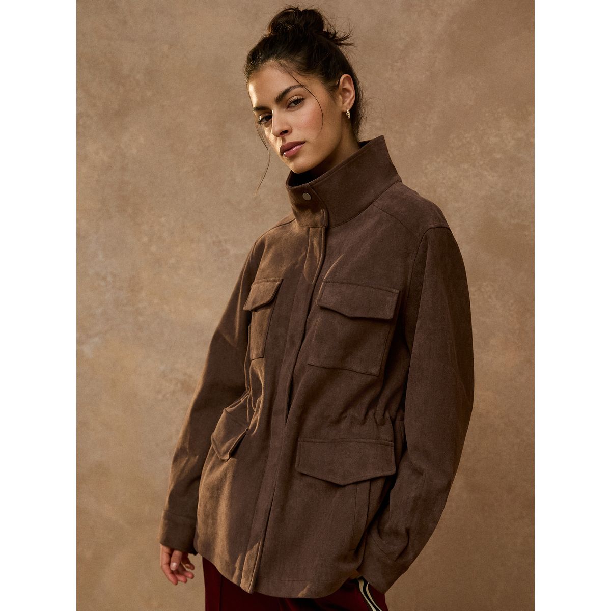 Veste cintrée en imitation daim marron chocolat, NEXT