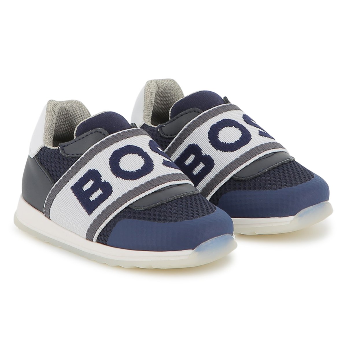 Sneakers con elastico logato bleu cargo, BOSS KIDSWEAR