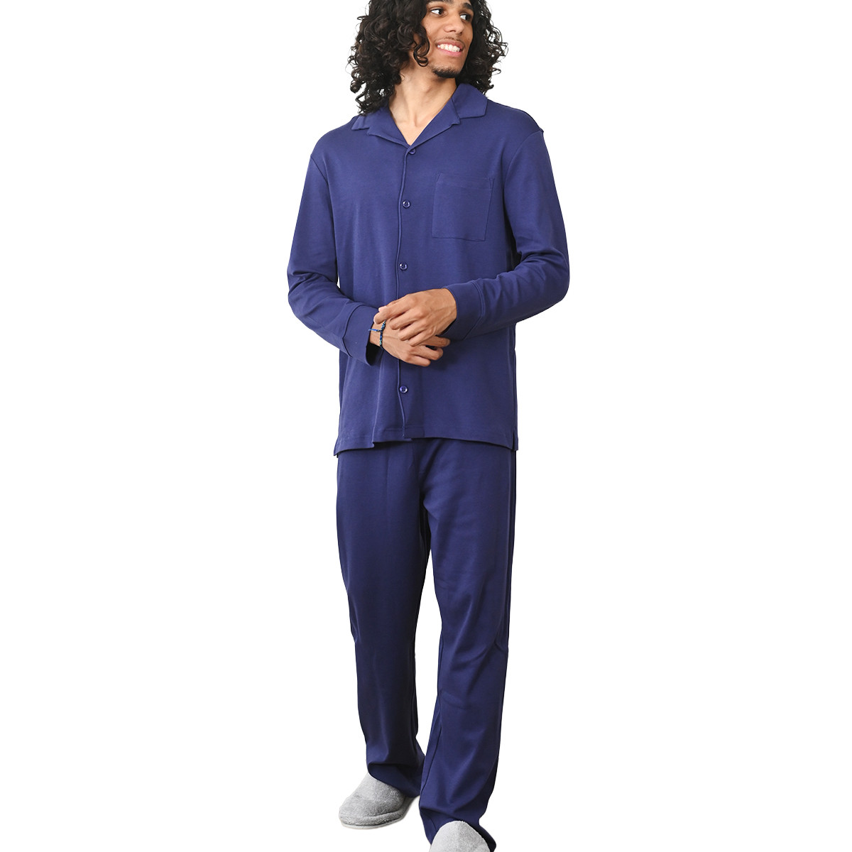 Pyjama mixte à chemise + pantalon YALE marine, SENSEI MAISON