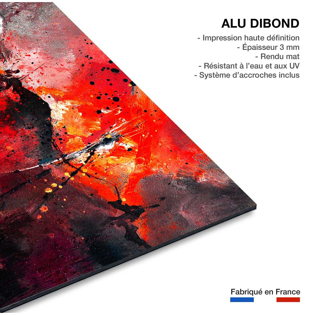 Tableau abstrait rouge galaxie tableau alu dibond, HEXOA