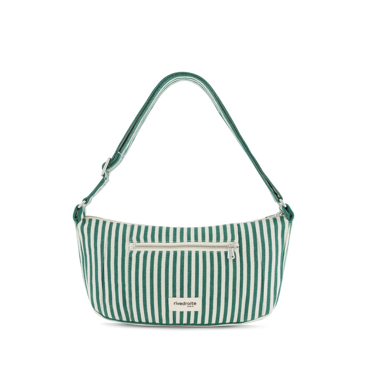 Sac à main rayé en coton organique CHARLOT XS rayé vert blanc, RIVEDROITE
