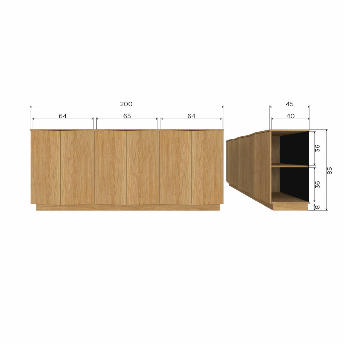 Buffet 6 portes en bois L200cm- ZUMA bois clair, WOOOD