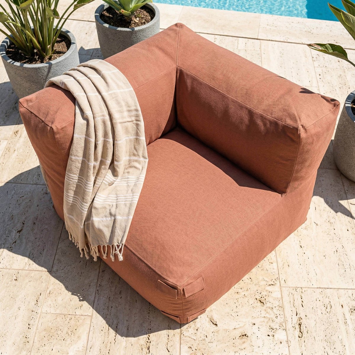 Fauteuil d'angle pour salon de jardin modulable, MIXI terracotta, OVIALA
