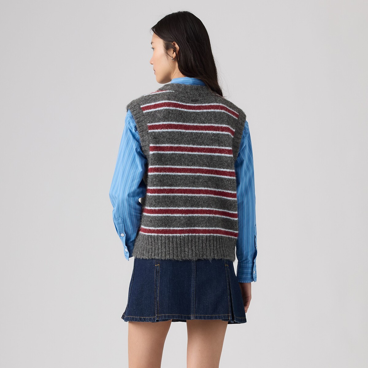 Pull rayé col rond sans manches rouge/gris, LEVI'S