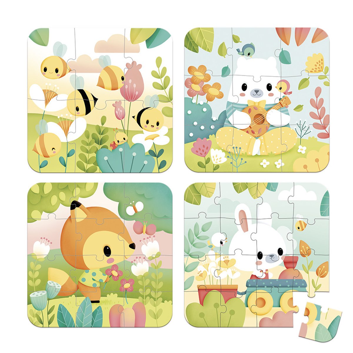 4 Puzzles Animaux, 6-9-12-16 Pcs bleu, JANOD