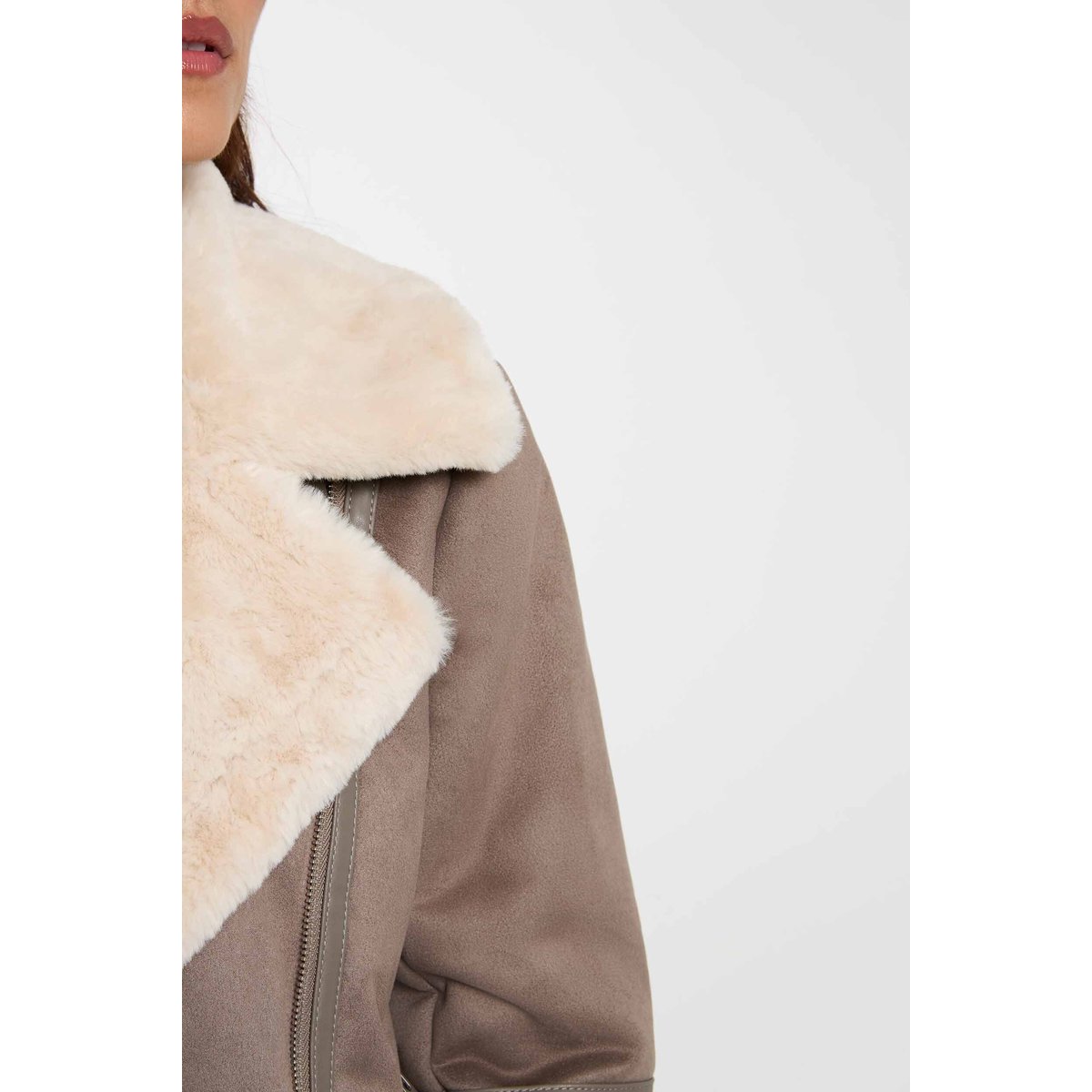 Blouson zippé suédine taupe, MORGAN