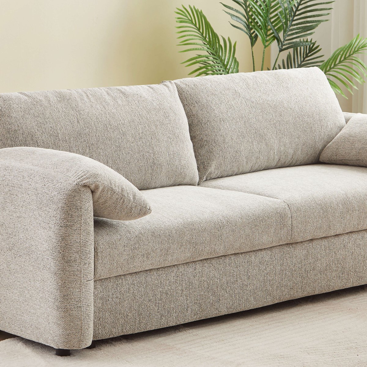 Canapé droit convertible chenille tramé ANGEA beige, BAÏTA