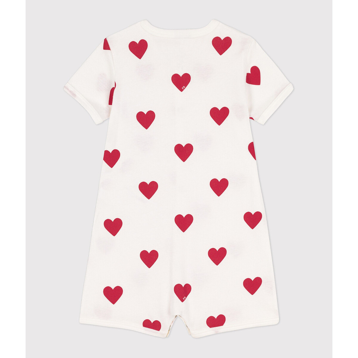 Combinaison courte en coton imprimé coeurs, PETIT BATEAU