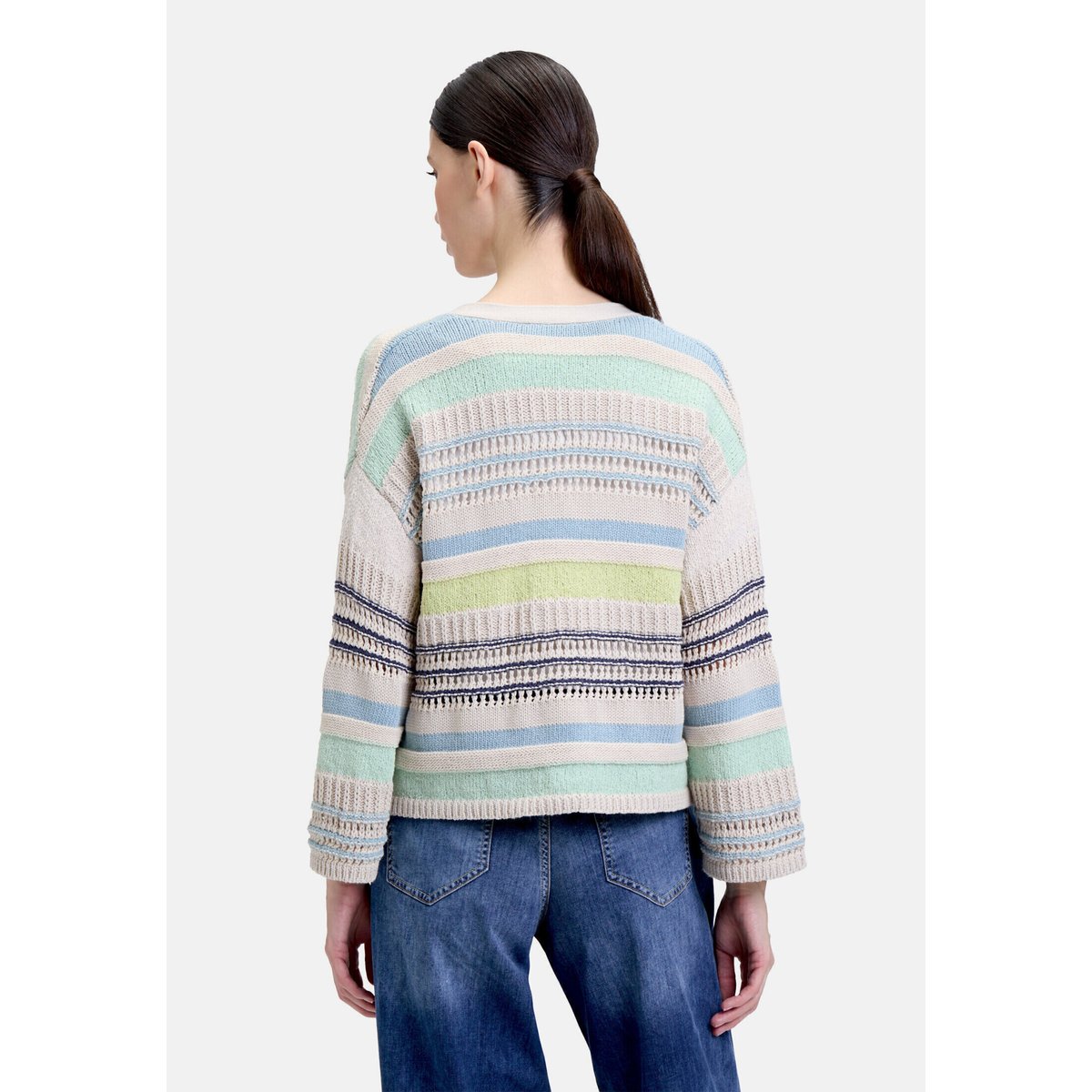 Cardigan en maille à motif colour blocking beige/bleu, CARTOON