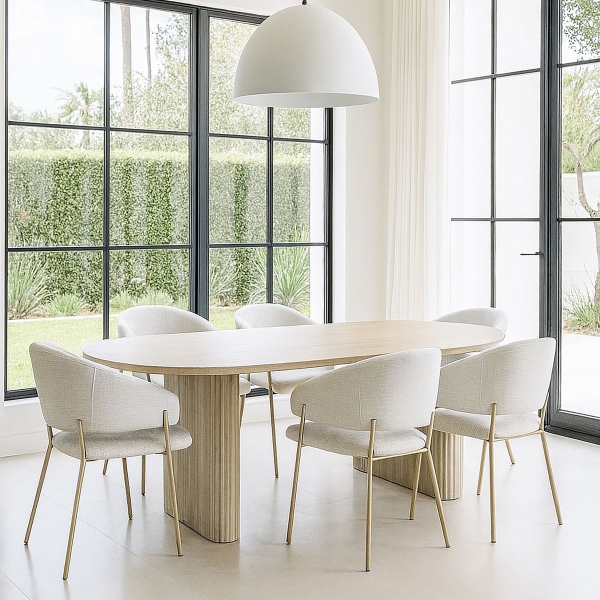 Ensemble table ovale et 6 fauteuils en tissu couleur unique, NOW'S HOME