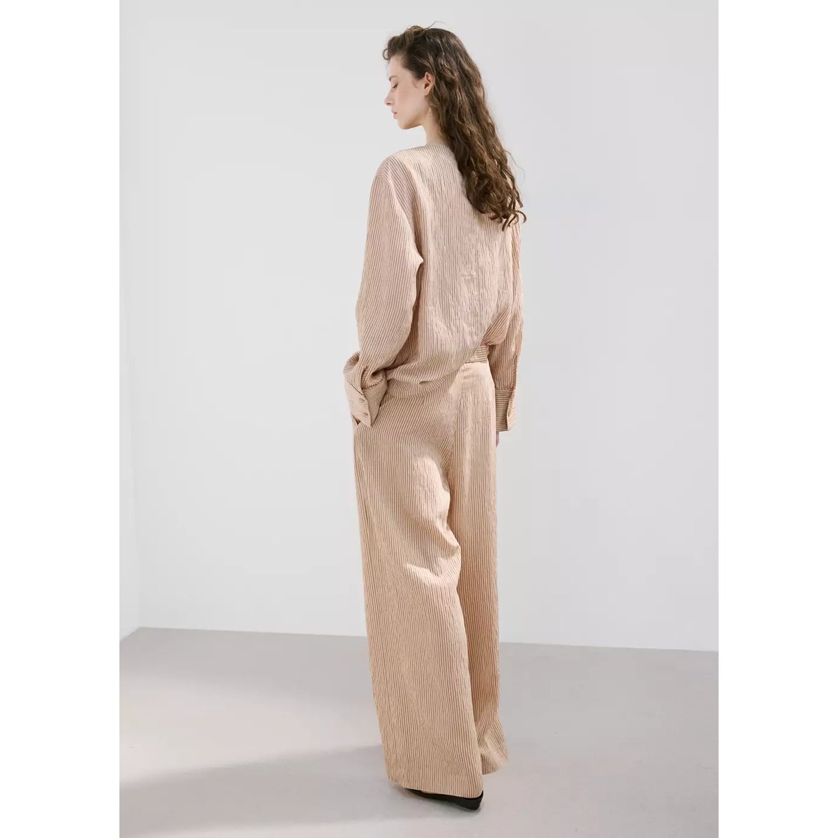 Pantalon Lyocell rayures marron, MANGO
