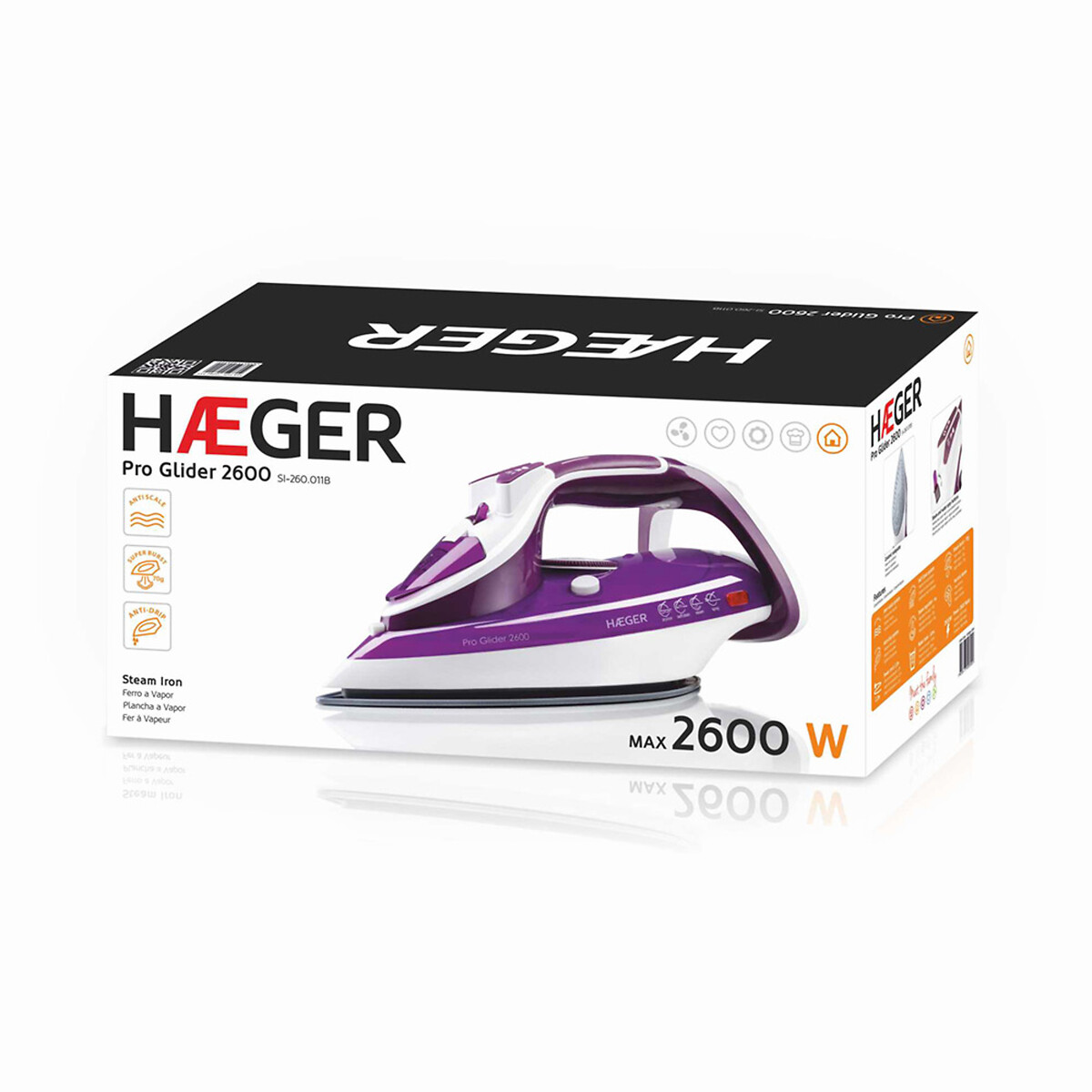 Ferro a vapor Pro Glider, HAEGER branco/violeta, HAEGER