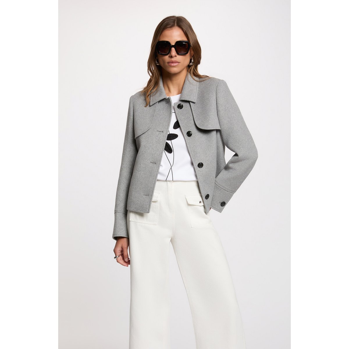 Manteau court ajusté gris moyen, MORGAN