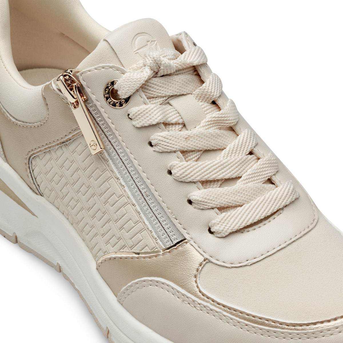 Baskets compensées et zippées beige crème combiné, TAMARIS