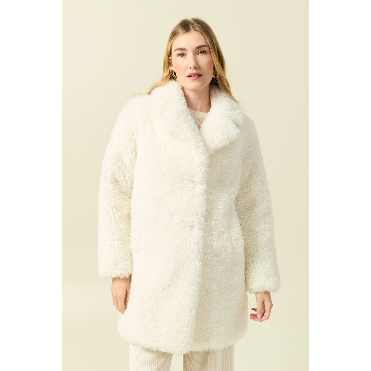 Manteau oversize long effet polaire creme, BONOBO
