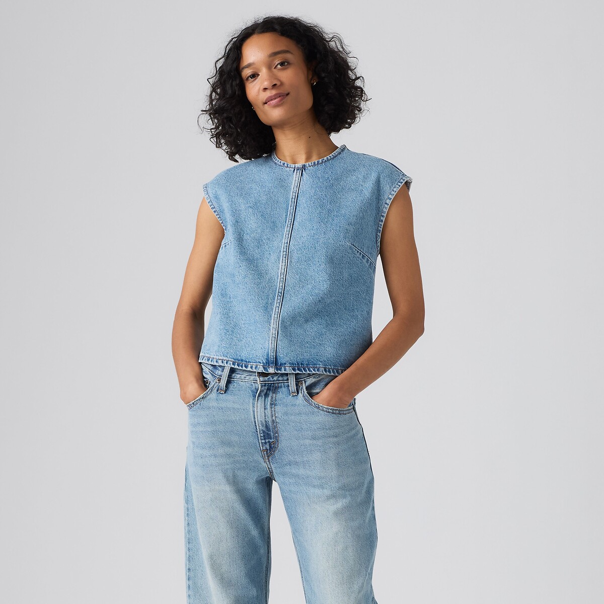 Blouse en denim col rond sans manches denim, LEVI'S